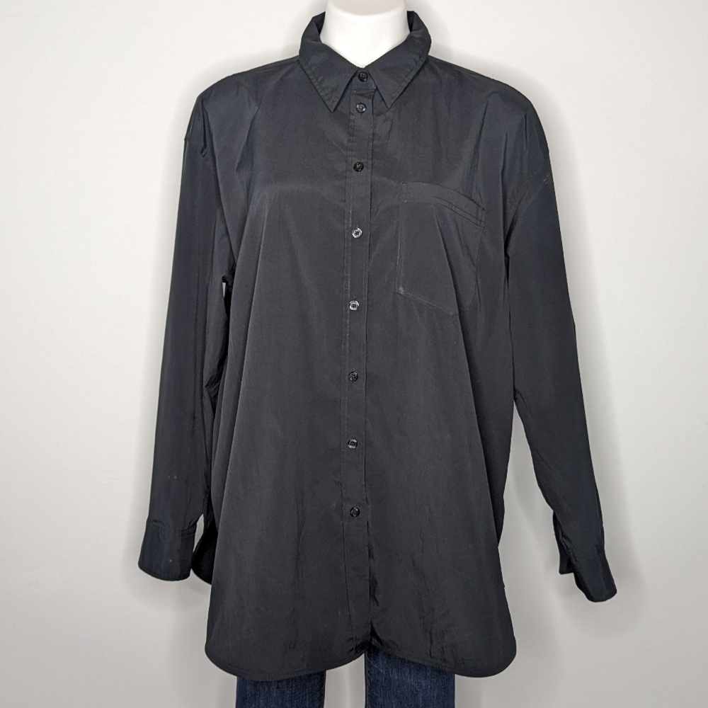 Athleta Black Long Sleeve Collared Button Up Shirt L